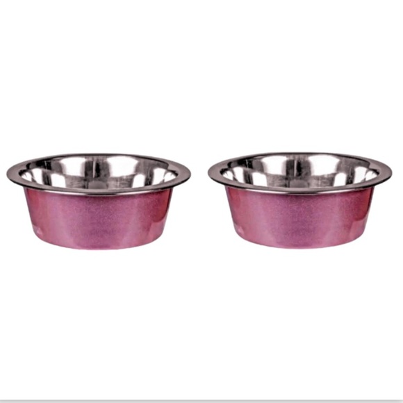 NWT 2 Non-Slip Pink Dog Bowls 6" Stainless Steel Pet Food Dish Rubber Base 27oz - Picture 9 of 9